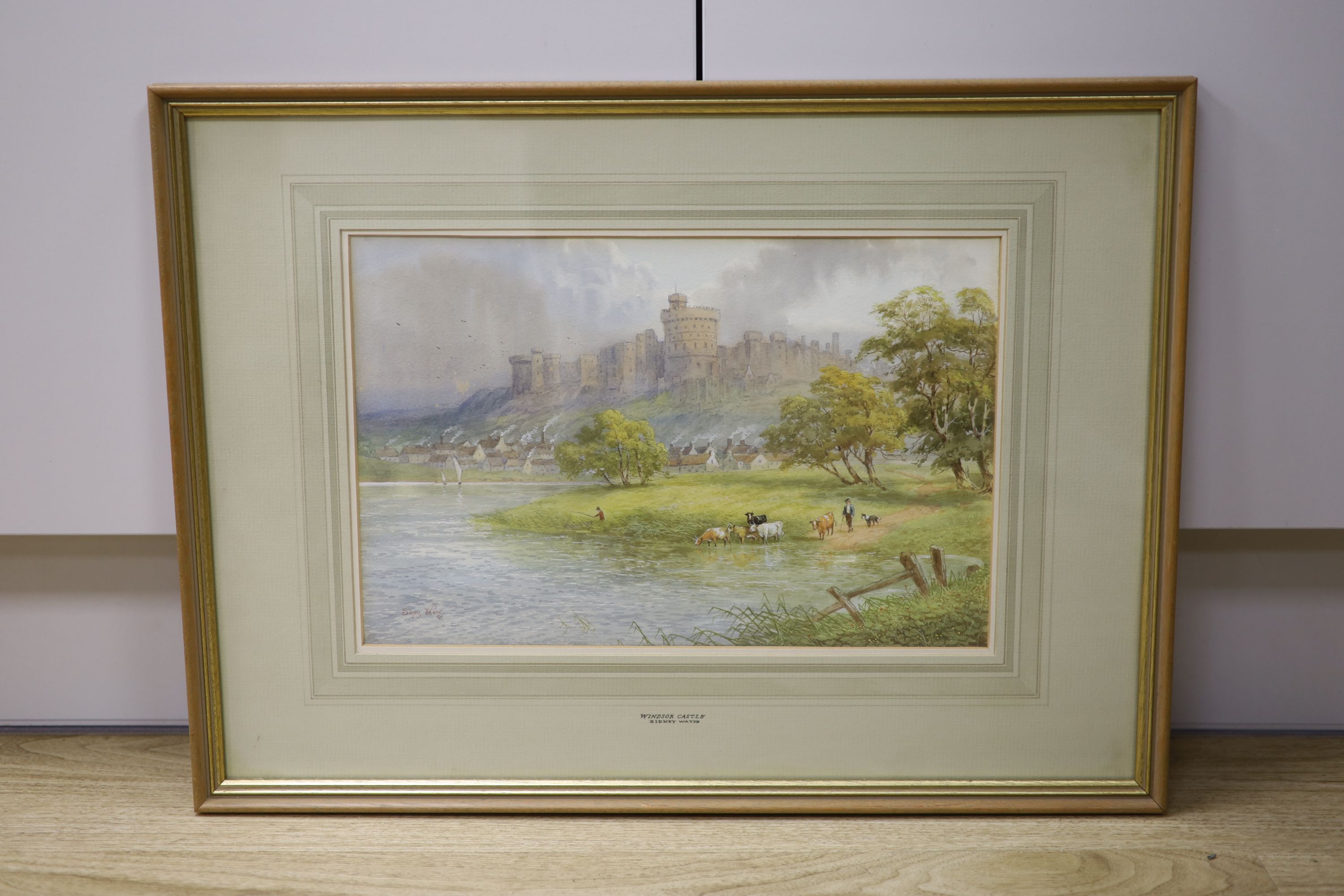 Sidney Watts (fl.1890-1910) watercolour Windsor Castle from the lake, signed, 23 x 53cm